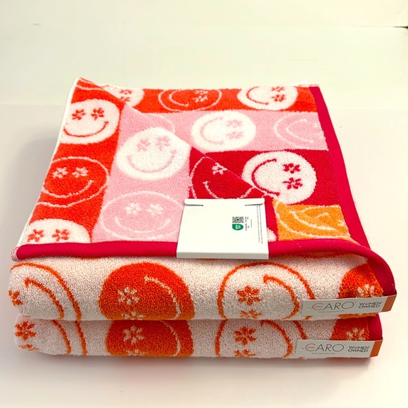 6pc CARO HOME 100% Cotton Smiley Face Bath Towel Set - Coral - Picture 2 of 9